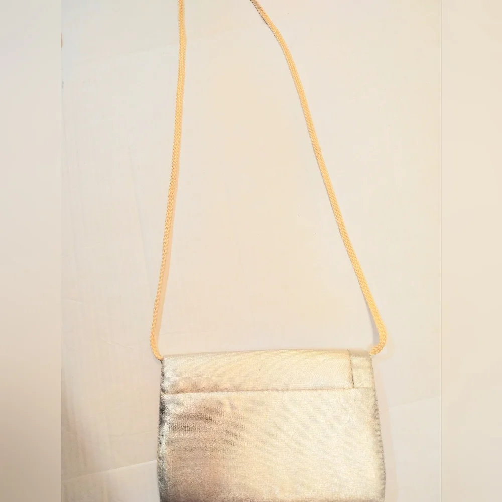 Metallic Gold Purse, Snap Shut And Open Compartment With Pocket, Strap - Picture 4 of 7